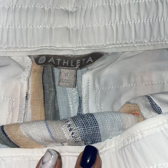 Athleta Beachside Bali Linen Shorts Women's 16 Striped with Pockets Drawstring - Picture 4 of 7